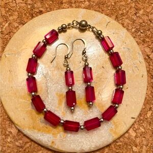 Siam Red Swarovski Stainless Steel Bracelet 7.25” and earrings set ❤️❤️❤️